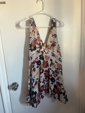 Free People Floral Crotchet Trimmed V-Neck Tunic Size XS